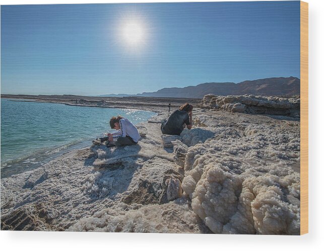 The Dead Sea Wood Print featuring the photograph Two Photographers at the Dead Sea by Dubi Roman