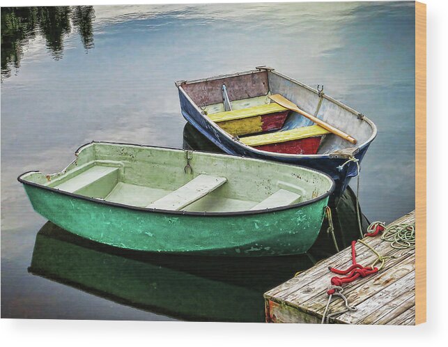 Two Wood Print featuring the photograph Two rowboats in Nova Scotia by Tatiana Travelways