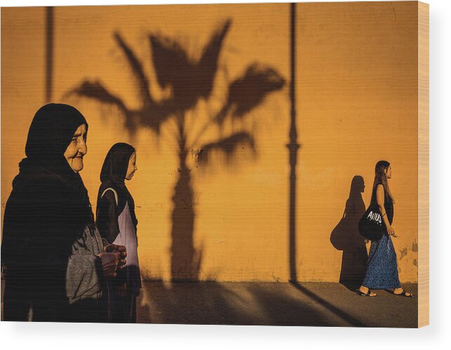 Yancho Sabev Photography Wood Print featuring the photograph Two Worlds, One Palm Tree by Yancho Sabev Art