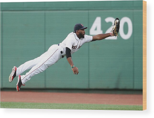 Jackie Bradley - Baseball Player Wood Print featuring the photograph Tyler Flowers and Jackie Bradley by Jim Rogash