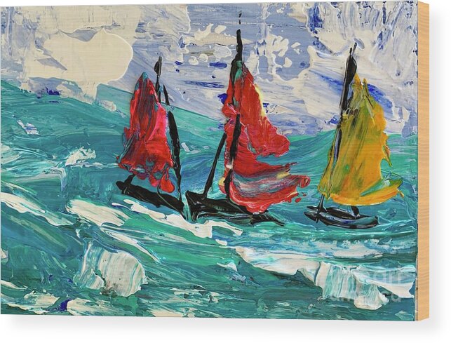 Boat Wood Print featuring the painting Uncharted Waters 3 by Sherry Harradence