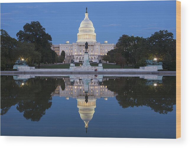 Symbolism Wood Print featuring the photograph United States Capitol by night, Washington, USA by Russ Rohde