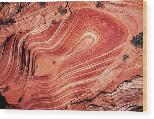 2021- Wood Print featuring the photograph Unknown Sandstone Wave - Close Up Aerial by Alex Mironyuk