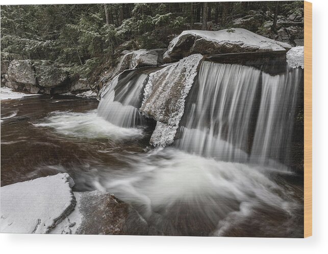 Maine Wood Print featuring the photograph Upper Screw Auger Falls in Snow by Colin Chase