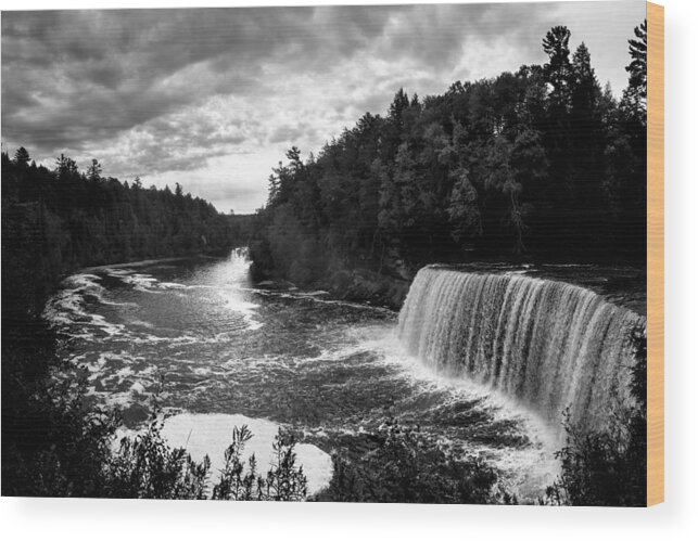 Michigan Wood Print featuring the photograph Upper Tahquamenon Falls - Michigan - No 1 - BW by Nikolyn McDonald