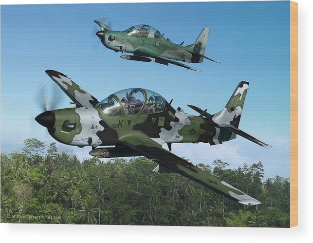Embraer Wood Print featuring the digital art USAF EMB 314 Super Tucano by Custom Aviation Art