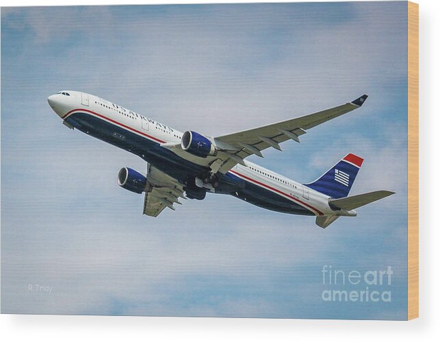 Airbus Wood Print featuring the photograph USAIR Airbus by Rene Triay FineArt Photos
