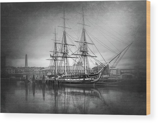 Boston Wood Print featuring the photograph USS Constitution Boston Black and White by Carol Japp
