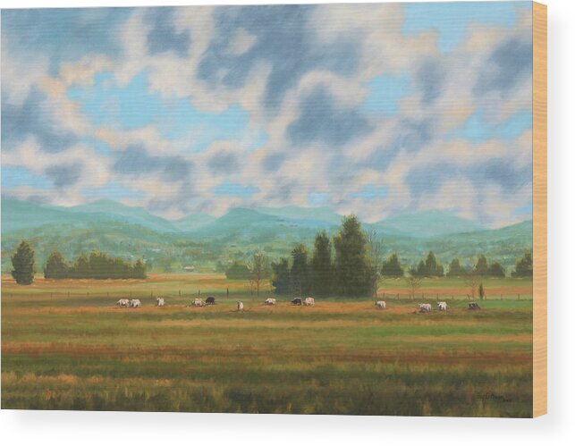 Oil Paintings Wood Print featuring the painting Valley Air by Guy Crittenden