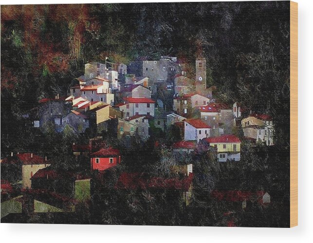 Village Wood Print featuring the mixed media Valley of Villages by Pepper Pepper