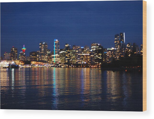 Vancouver Wood Print featuring the photograph Vancouver Skyline at Night by James Cousineau