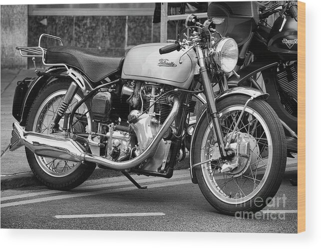 Velocette Wood Print featuring the photograph Velocette Venom Thruxton Motorcycle Monochrome by Tim Gainey