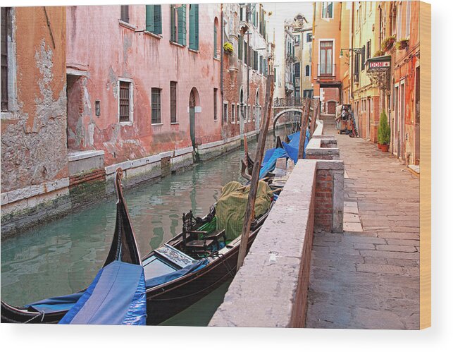Venice Wood Print featuring the photograph Venice Canal Walk - Venice, Italy by Denise Strahm