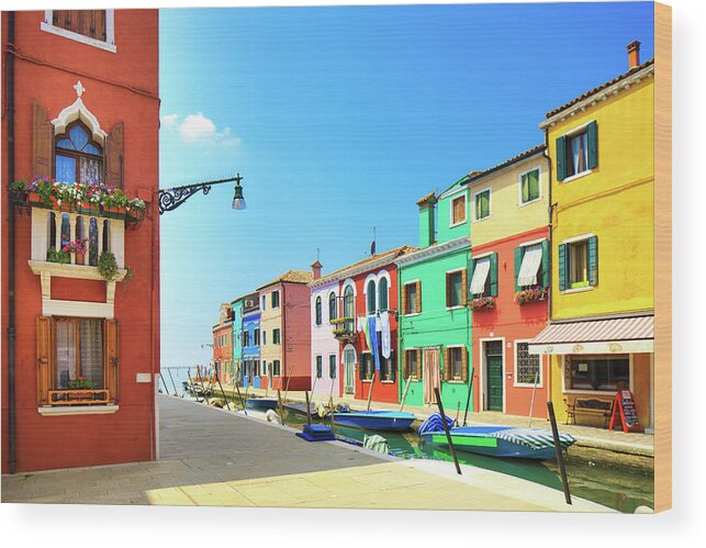 Venice Wood Print featuring the photograph Burano Colorful Morning by Stefano Orazzini