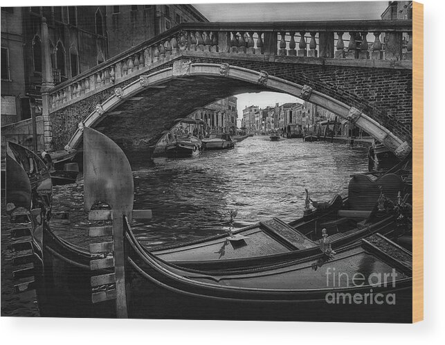 Gondola Wood Print featuring the photograph Venice Ponte delle Guglie bnw by The P