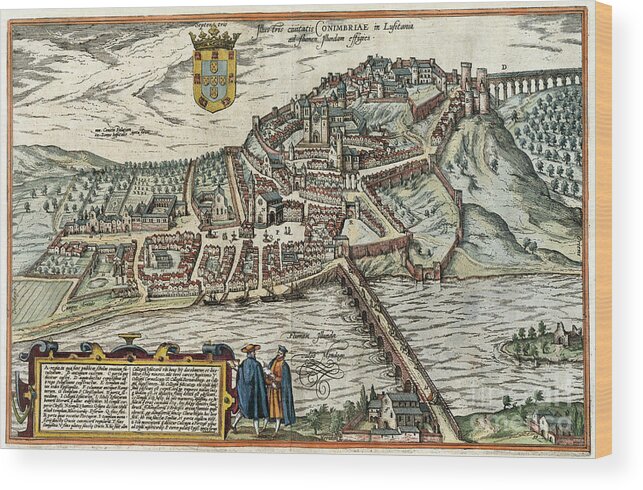 1598 Wood Print featuring the drawing View Of Coimbra, 1598 by Georg Braun and Franz Hogenberg