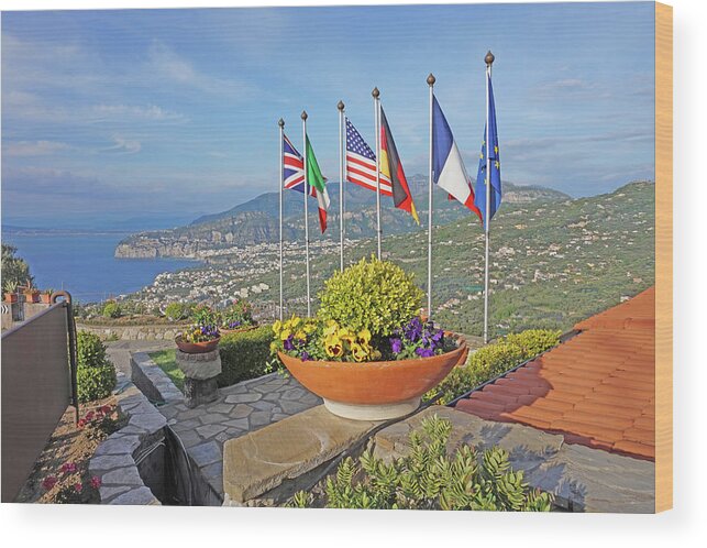 Sorrento Wood Print featuring the photograph View of Sorrento With Flags by Yvonne Jasinski