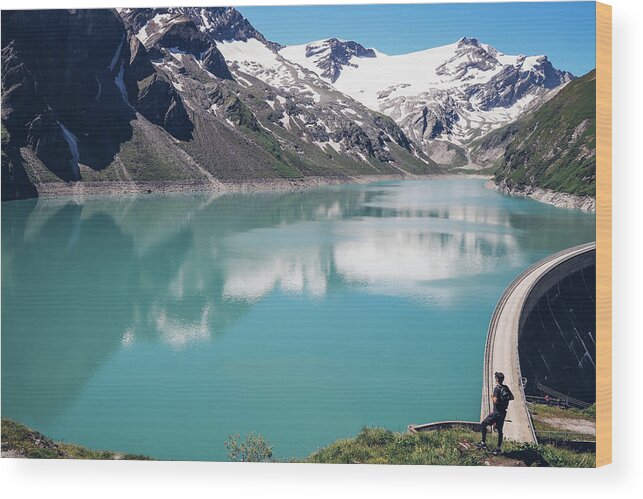 Adventure Wood Print featuring the photograph View of the Stausee Mooserboden glacier dam by Vaclav Sonnek