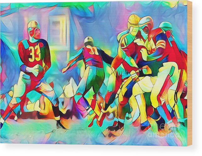 Wingsdomain Wood Print featuring the photograph Vintage American Football in Vibrant Painterly Colors 20200516 by Wingsdomain Art and Photography