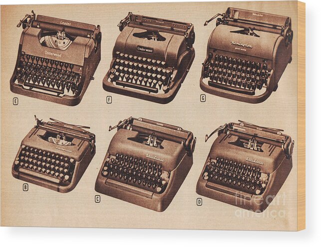 Retro Wood Print featuring the digital art Vintage Catalog Typewriter by Sally Edelstein