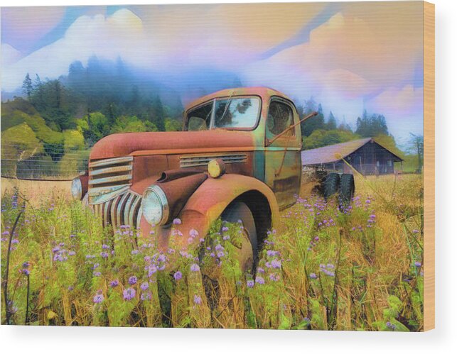 1941 Wood Print featuring the photograph Vintage Chevy PIckup Truck in the Mountain Wildflowers Abstract by Debra and Dave Vanderlaan