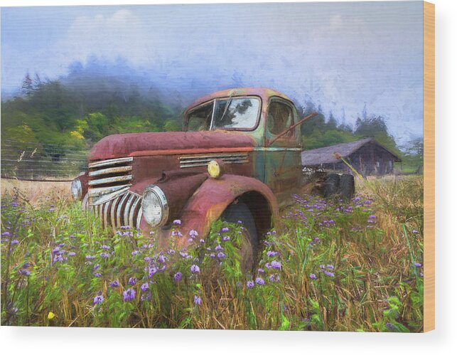 1941 Wood Print featuring the photograph Vintage Chevy PIckup Truck in the Mountain Wildflowers Painting by Debra and Dave Vanderlaan