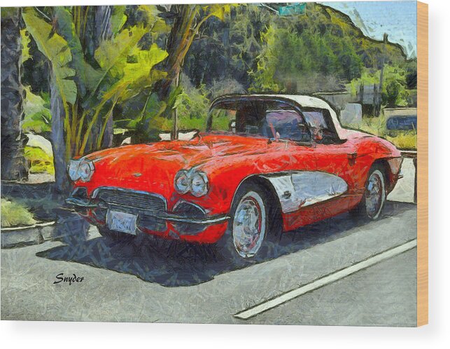 Car Wood Print featuring the photograph Vintage Corvette Pismo Beach California by Barbara Snyder
