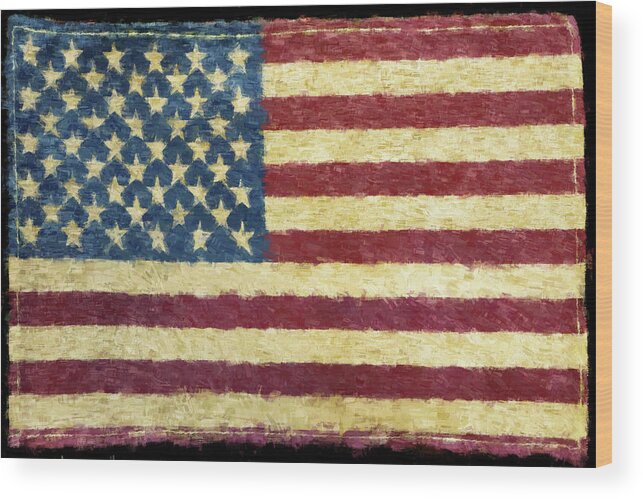 Flag Wood Print featuring the photograph Vintage Flag 1 Painterly Version 2 by Carrie Ann Grippo-Pike