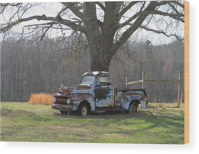 Old Truck Wood Print featuring the photograph Vintage Pick Up by Karen Ruhl
