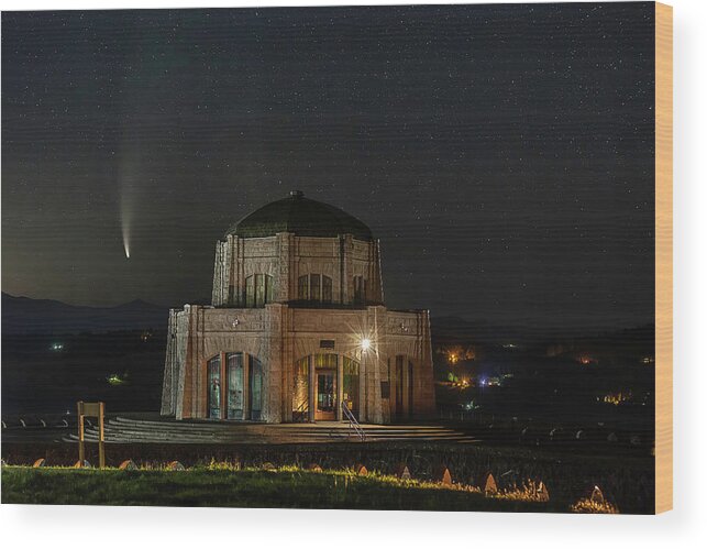 Vista House And Neowise Wood Print featuring the photograph Vista House and Neowise by Wes and Dotty Weber