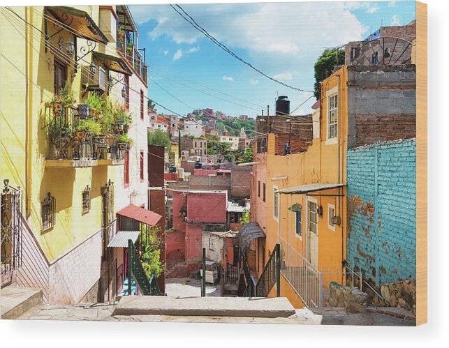 Mexico Wood Print featuring the photograph Viva Mexico Collection - Colorful Street Scene I by Philippe HUGONNARD