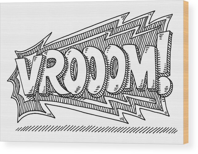 White Background Wood Print featuring the drawing Vrooom! Comic Text Drawing by FrankRamspott