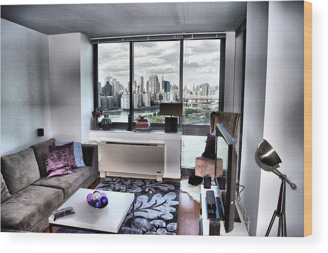 New York City Skyline Wood Print featuring the photograph Vu of NYC from LIC Apt by Russel Considine