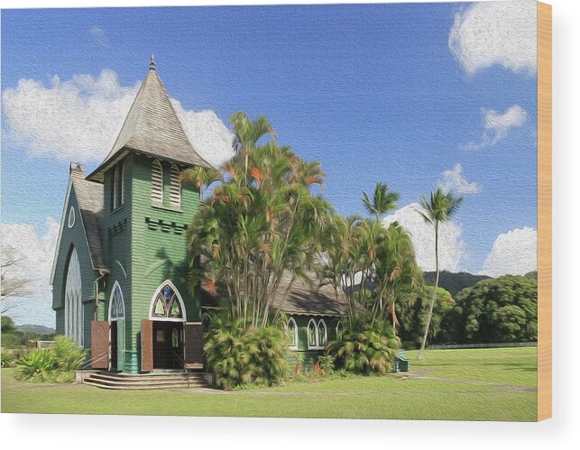 Hawaii Wood Print featuring the photograph Waioli Hula Church Painting by Robert Carter