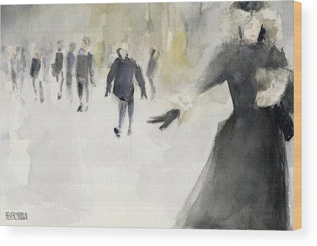 New York Wood Print featuring the painting Walking in the Snow by Beverly Brown