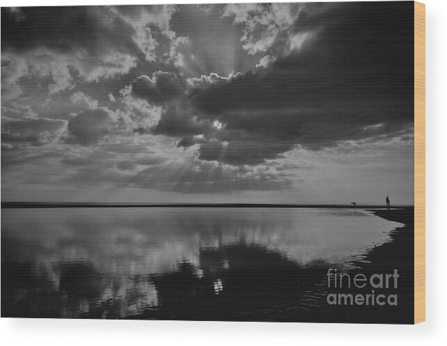 ​black And White Wood Print featuring the photograph Walking the Dog by fototaker Tony