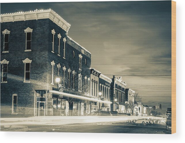 Rogers Skyline Wood Print featuring the photograph Walnut Street Skyline in Rogers Arkansas - Sepia Edition by Gregory Ballos