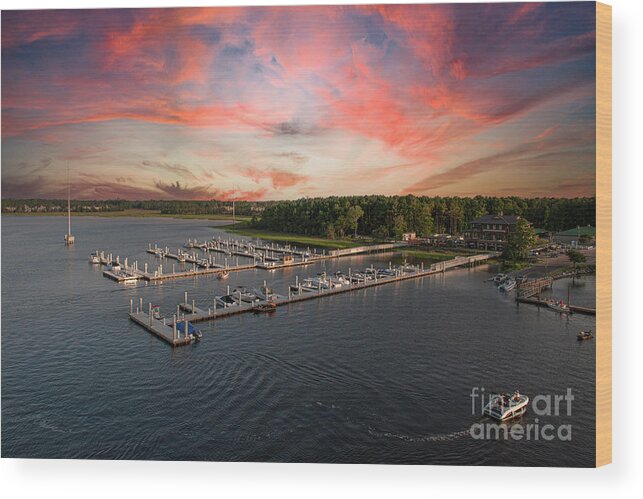 Wando River Wood Print featuring the photograph Wando River Marina at Sunset by Dale Powell