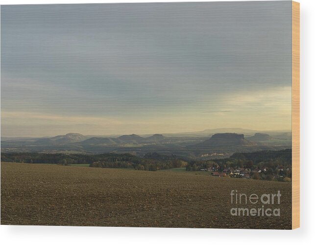 Landscape Wood Print featuring the photograph Warm gray sky in Saxon Switzerland by Adriana Mueller