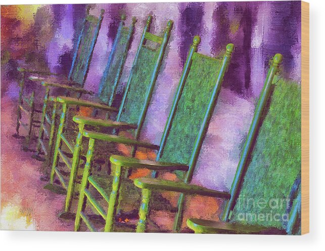 Rocking Chair Wood Print featuring the digital art Watching The World Go By by Lois Bryan