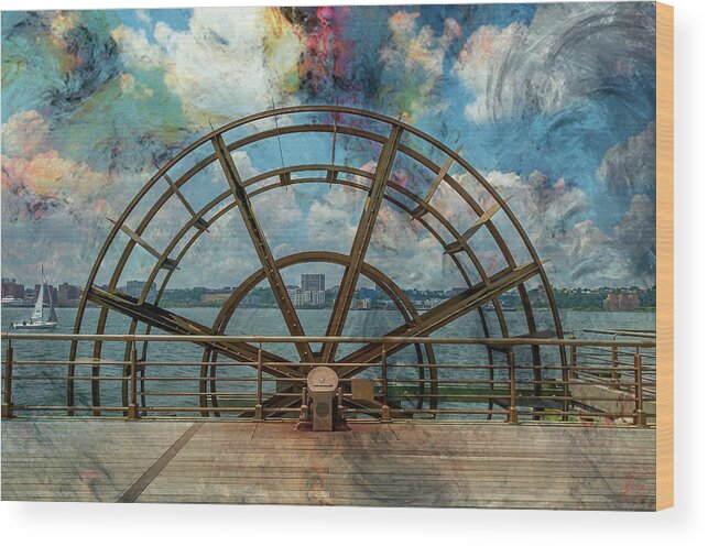 Hudson River Wood Print featuring the photograph Water Wheel at Pier 66 by Cate Franklyn