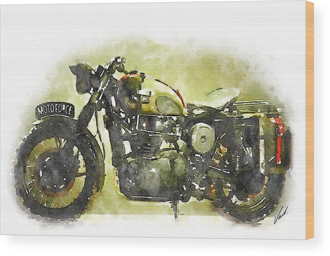 Art Wood Print featuring the painting Watercolor Vintage motorcycle by Vart. by Vart