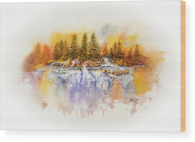 Waterfall Wood Print featuring the painting Watercolor Waterfall by Shirley Dutchkowski