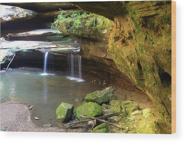 Waterfall Wood Print featuring the photograph Waterfall at Hocking Hills Old Man's Cave by Flinn Hackett