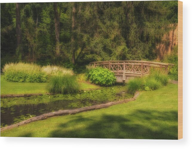 Bridge Wood Print featuring the photograph Waterlily Pond by Susan Candelario