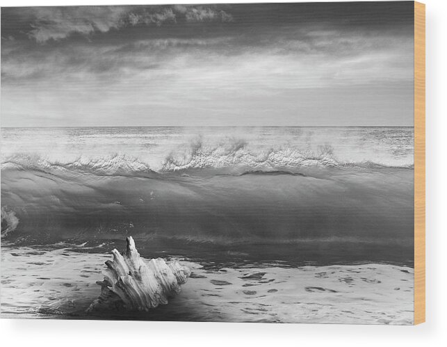 Clouds Wood Print featuring the photograph Waves and Shells III Black and White by Debra and Dave Vanderlaan