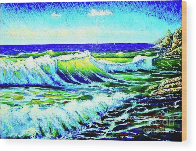 Wave Wood Print featuring the painting Waves by Viktor Lazarev