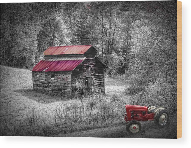 Andrews Wood Print featuring the photograph Wearing Autumn Colors in the Country Black and White and Red by Debra and Dave Vanderlaan
