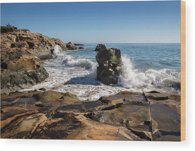 Waves Wood Print featuring the photograph West Cliff Santa Cruz by Gary Geddes