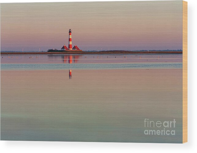 Lighthouse Wood Print featuring the photograph Westerhever Lighthouse by Heiko Koehrer-Wagner